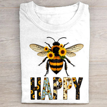 Bee Happy Sunflower Graphic T-Shirt