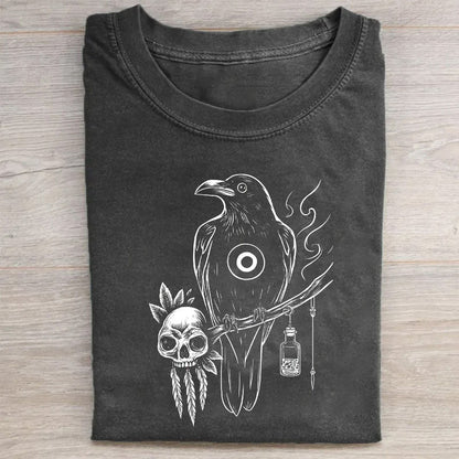 Raven Skull Design Graphic Tee Men's Casual Short Sleeve T-Shirt