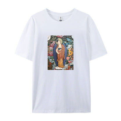 Buddhist Art T-Shirt for Men Women - Traditional Asian Buddha Painting Graphic Tee - Comfortable Casual Short Sleeve Top - Unique Spiritual Design Clothing