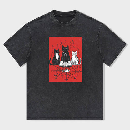 Cute Cats with Pizza Graphic T-Shirt for Men Women - Fun Animal Lover Tee - Black Cotton Casual Short Sleeve Top