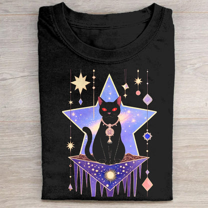Black Cat Star Print T-Shirt