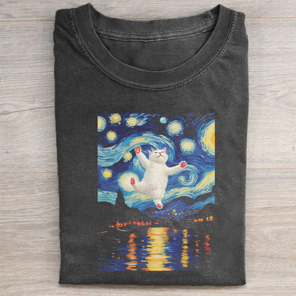 Starry Night Cat Graphic T-Shirt