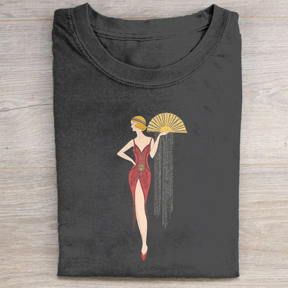 Art Deco Woman with Fan Graphic T-Shirt