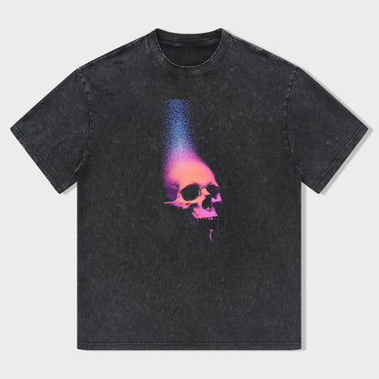 Skull Graphic T-Shirt with Gradient Print for Men Women Casual Short Sleeve Tee