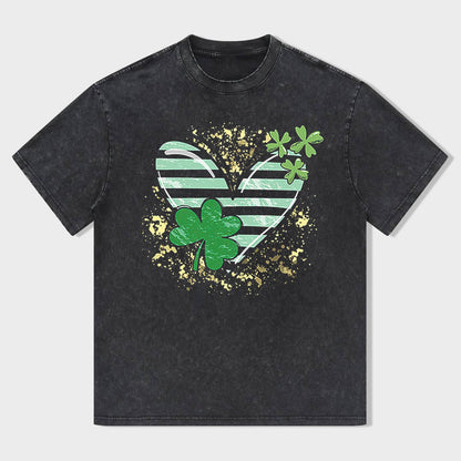 Retro St. Patrick's Day Love Heart Shamrock Unisex T-Shirt - heygraff
