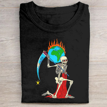 Global Warming Skeleton Grim Reaper Earth T-Shirt