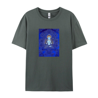 Buddha Art Print T-Shirt for Men Women - Blue Meditation Design Graphic Tee - Comfortable Casual Cotton Top - Spiritual Yoga Clothing - Unique Gift Idea