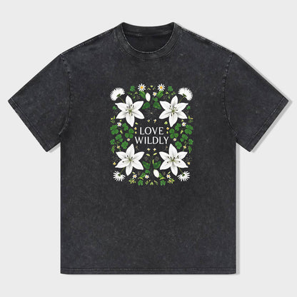 Classic T-Shirt Black Floral Love Wildly Print for Casual Wear
