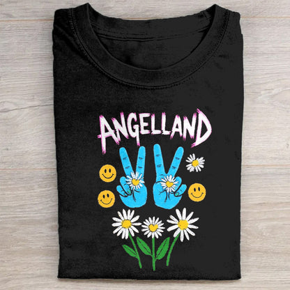Angelland Peace Sign Daisy Flower Graphic T-Shirt