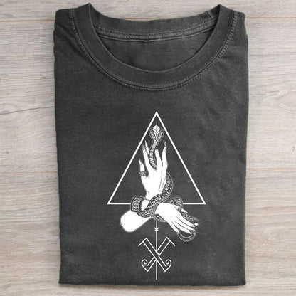 Men's Graphic Tee with Intricate Bird Design in Triangle Frame - Black T-Shirt
