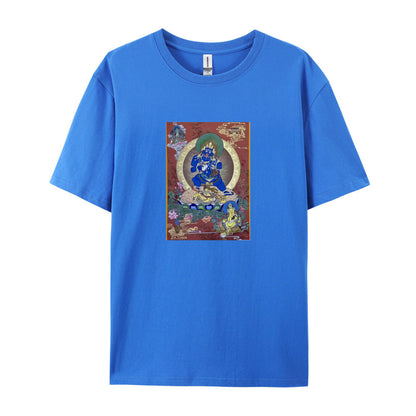 Buddhist Thangka Art T-Shirt  Blue Buddha Design  Spiritual Meditation Clothing  Unique Tibetan Style Graphic Tee  Men Women Unisex Fit  Comfortable Cotton Top