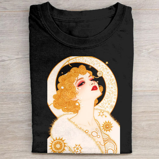 Vintage Art Nouveau Woman Black T-Shirt