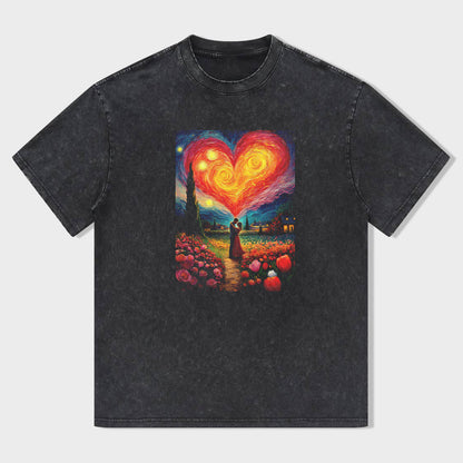 Casual T-Shirt Black Heart Landscape Print for Daily Wear