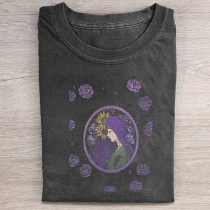 Purple Floral Portrait Graphic T-Shirt