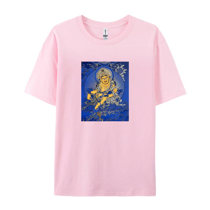 Buddhist Thangka Art T-Shirt  Blue and Gold Buddha Design  Spiritual Meditation Clothing  Unique Graphic Tee for Men Women  Comfortable Cotton Top  Traditional Tibetan Style Apparel