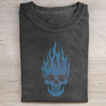 Flame Skull Graphic Tee Men's Casual Short Sleeve T-Shirt