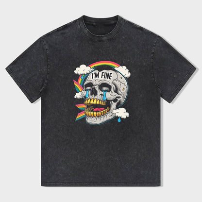 I'm Fine Skull Rainbow Graphic T-Shirt