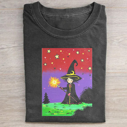 Witch Magic Night Scene Graphic T-Shirt