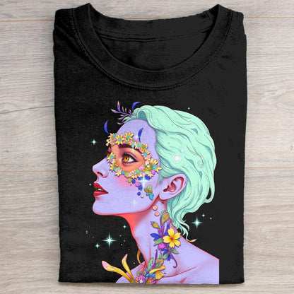 Colorful Floral Face Art Women's T-Shirt