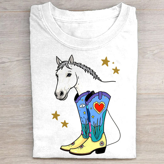 Cowboy Boots and Horse Graphic T-Shirt