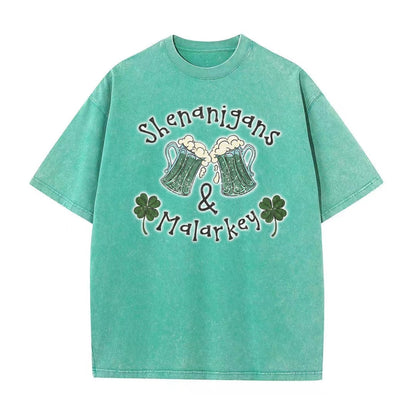 Retro St. Patrick's Day Shenanigans & Malarkey Green Beer And Four-Leaf Clover Unisex T-Shirt - heygraff