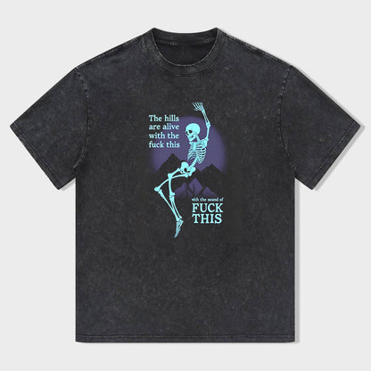 Vintage Black T-Shirt with Skeleton Graphic and Slogan Design - Unisex T-Shirt