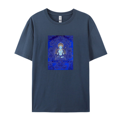 Buddha Art Print T-Shirt for Men Women - Blue Meditation Design Graphic Tee - Comfortable Casual Cotton Top - Spiritual Yoga Clothing - Unique Gift Idea