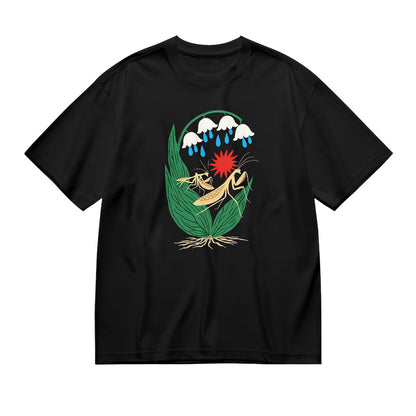 Black T-Shirt with Nature Graphic Design