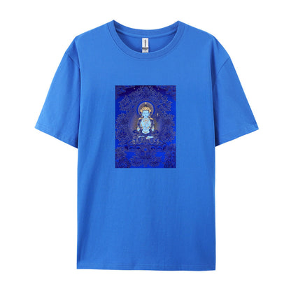 Buddha Art Print T-Shirt for Men Women - Blue Meditation Design Graphic Tee - Comfortable Casual Cotton Top - Spiritual Yoga Clothing - Unique Gift Idea