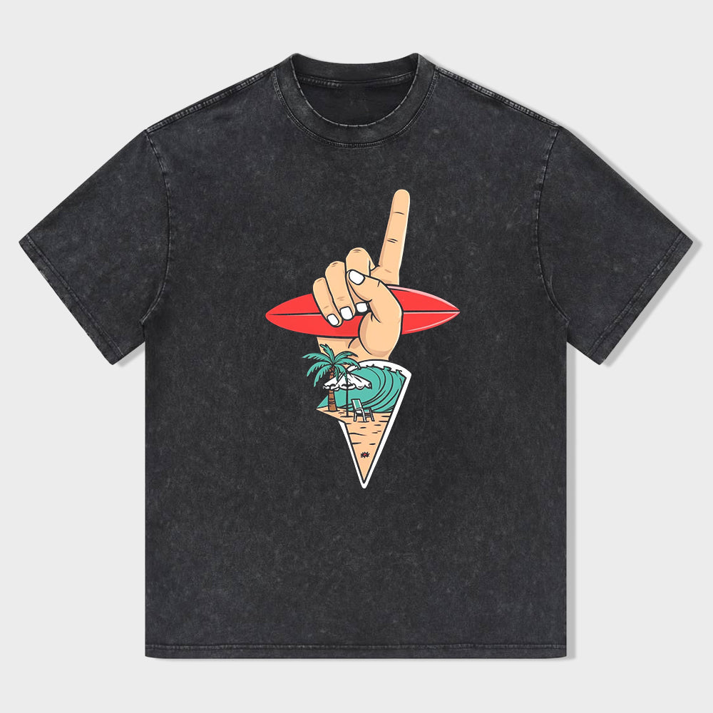 Men's Graphic T-Shirt - Black Surf Hand Gesture Tee