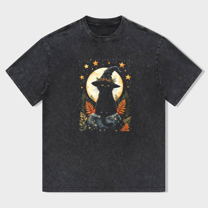 Black Cat Moon Night Sky Graphic T-Shirt