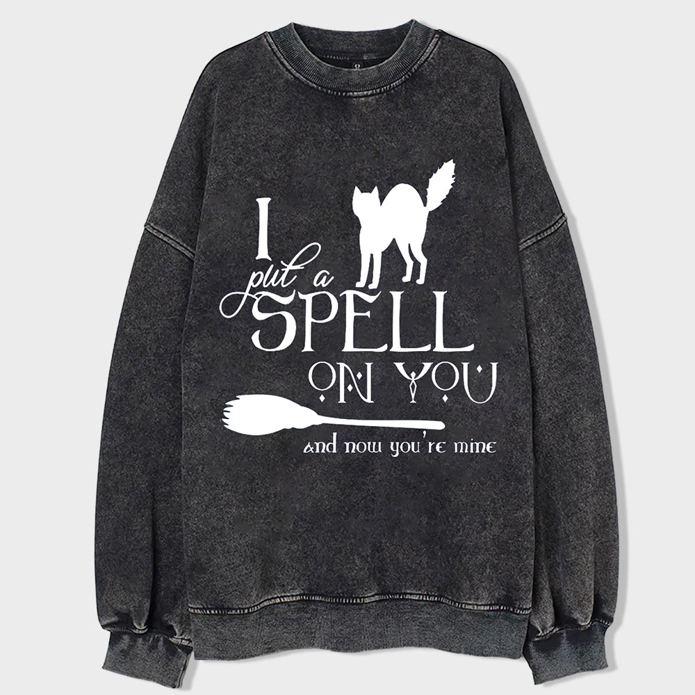 Halloween Cat Acid Wash Sweatshirt - heygraff