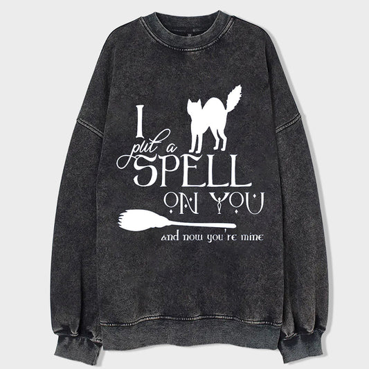 Halloween Cat Acid Wash Sweatshirt - heygraff