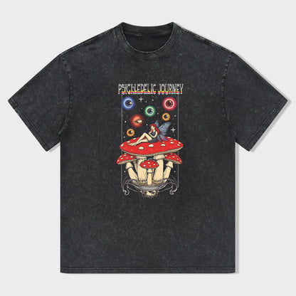 Psychedelic Journey Graphic T-Shirt with Mushroom and Eyes Design for Men Women Unisex Fashion Tee