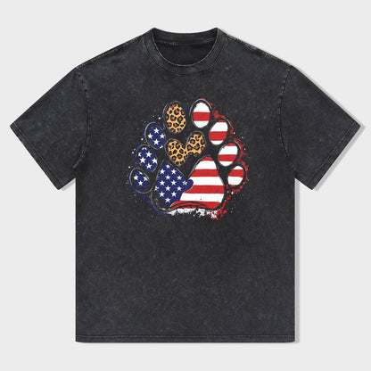American Flag Leopard Print Paw Print T-Shirt