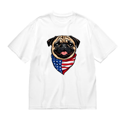 Patriotic Pug with American Flag Bandana T-Shirt