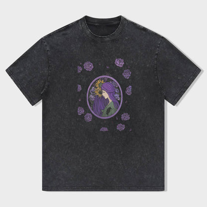 Purple Floral Portrait Graphic T-Shirt