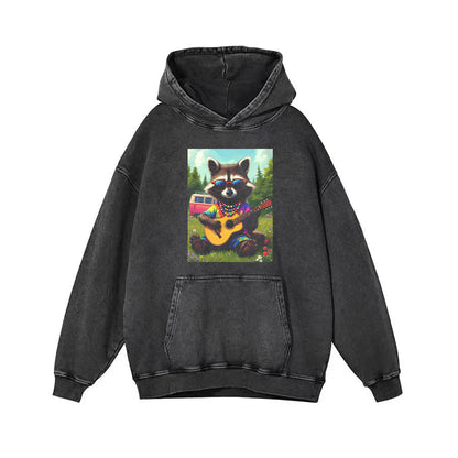 Cool Raccoon Playing Guitar Graphic T-Shirt