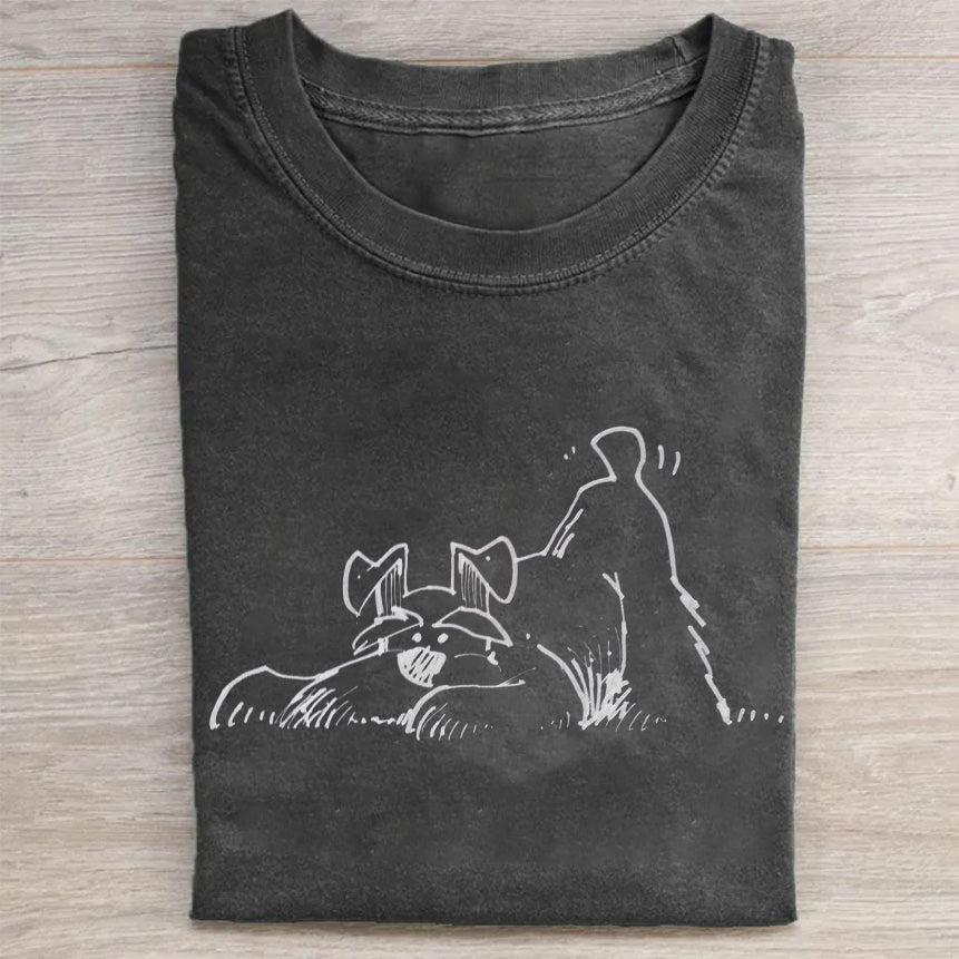 Cute Dog Scrawled Puppy Art Print Casual Short Sleeve T-Shirt