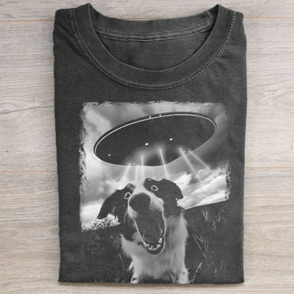 Australian Shepherd Dog UFO Alien Extraterrestrial Selfie T-Shirt - heygraff
