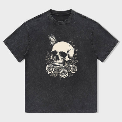 Skull and Roses Graphic Tee for Men Women Unisex Casual Short Sleeve T-Shirt
