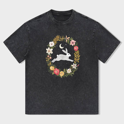 Rabbit Floral Wreath Graphic T-Shirt