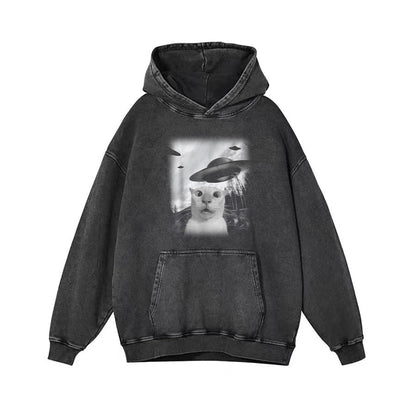 Cat-selfie-with-UFO-washed cotton T-shirt