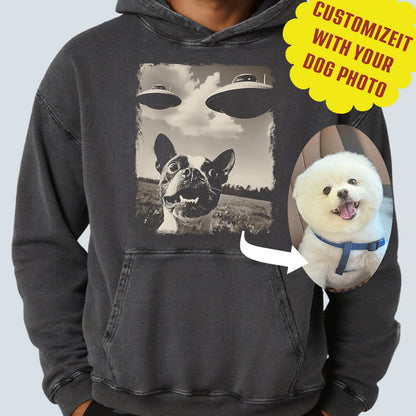 Personalized dog Taking Selfie with UFOs Funny Unisex Hoodie