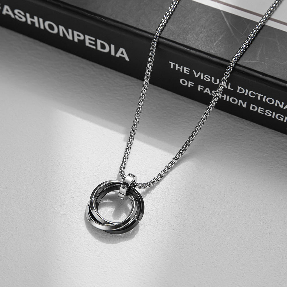 Three-ring pendant ring titanium steel necklace
