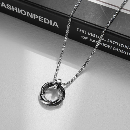Three-ring pendant ring titanium steel necklace