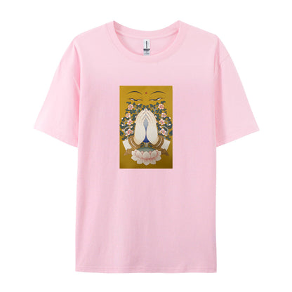 Buddha Face Lotus Flower Design Graphic T-Shirt for Women Men Unisex Casual Cotton Tee Top