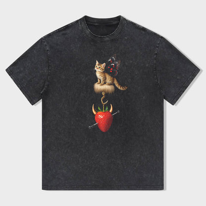 Cute Cat on Strawberry Graphic T-Shirt