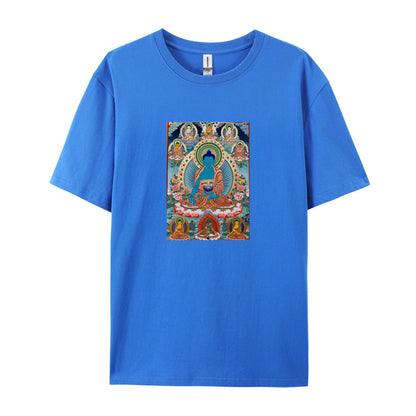 Buddha Thangka Art Print T-Shirt for Men Women - Tibetan Buddhist Meditation Design - Spiritual Yoga Clothing - Comfortable Casual Tee - Unique Gift Idea