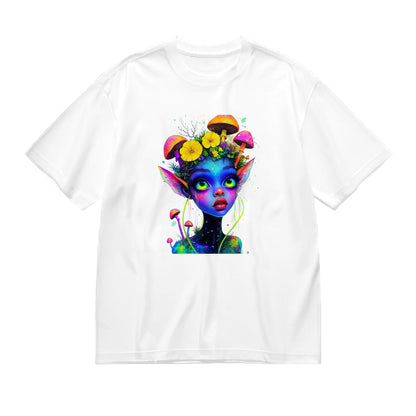 Colorful Fantasy Woman with Flowers and Mushrooms Art Print T-Shirt